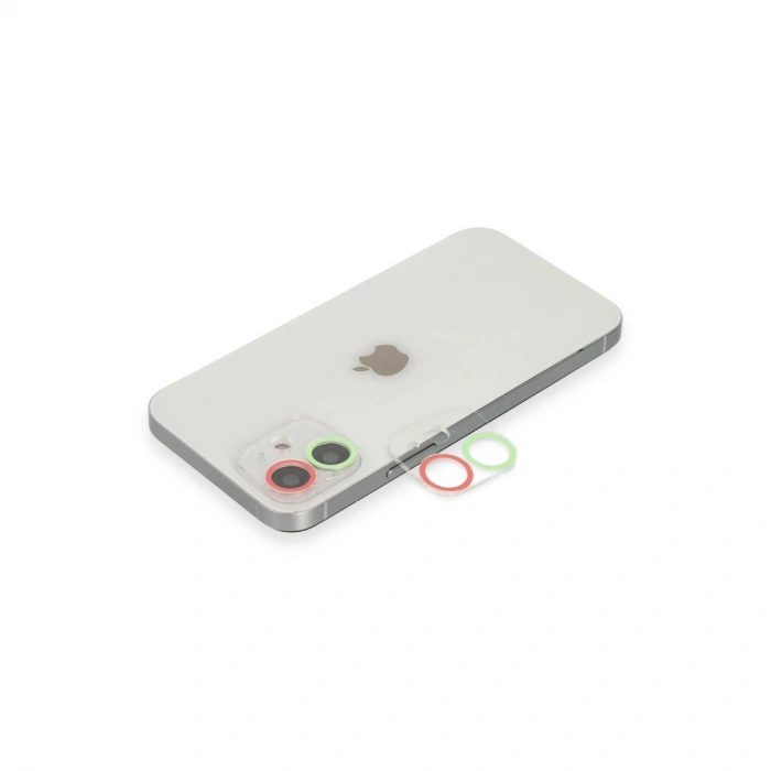 Apple İphone 12 Renkli Kamera Lens Koruma Cam - Yeşil-pembe