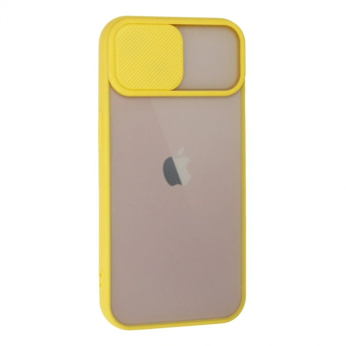 Apple İphone 13 Kılıf Palm Buzlu Kamera Sürgülü Silikon - Sarı