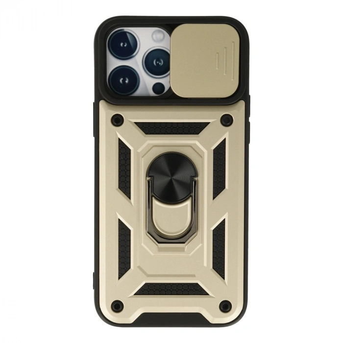 Apple İphone 13 Pro Kılıf Pars Lens Yüzüklü Silikon - Gold