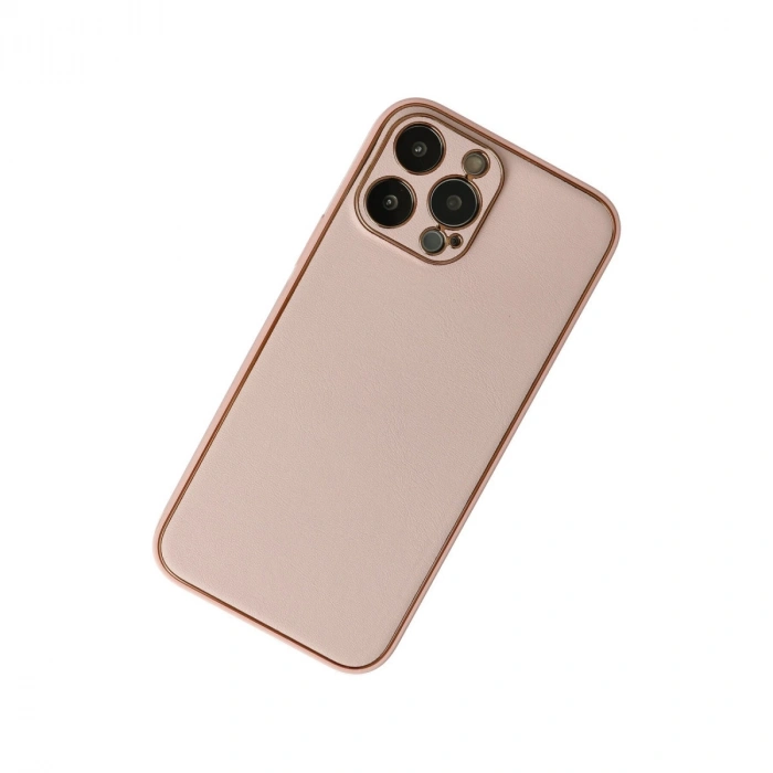 Apple İphone 13 Pro Max Kılıf Coco Deri Silikon Kapak - Pudra