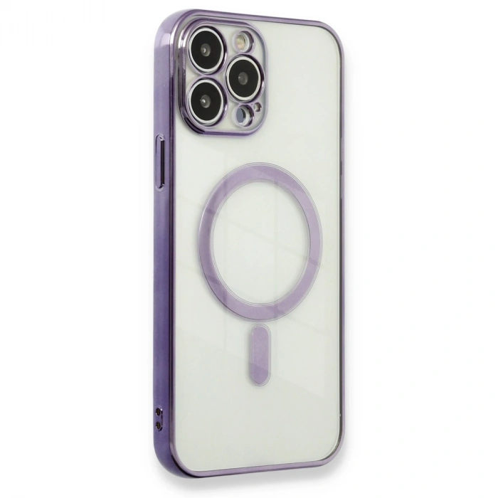 Apple İphone 13 Pro Max Kılıf Magneticsafe Lazer Silikon - Mor