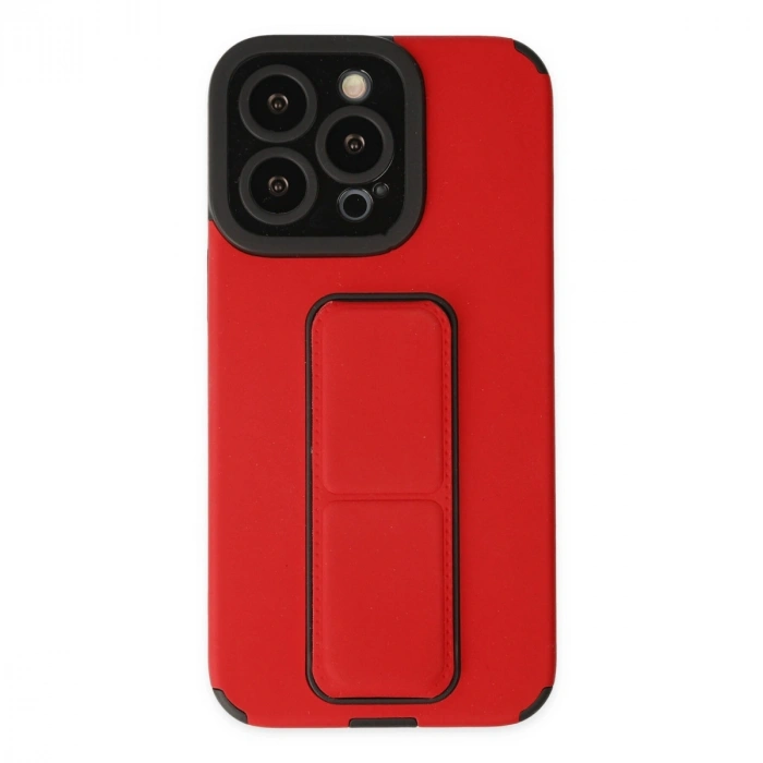 Apple İphone 13 Pro Max Kılıf Mega Standlı Silikon - Kırmızı