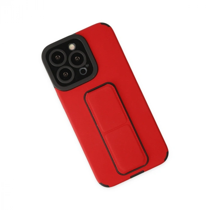 Apple İphone 13 Pro Max Kılıf Mega Standlı Silikon - Kırmızı