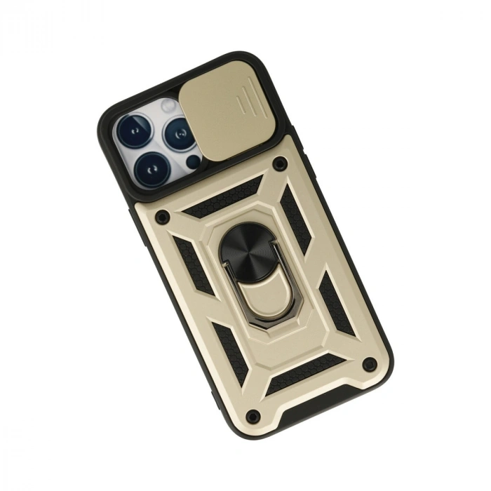 Apple İphone 13 Pro Max Kılıf Pars Lens Yüzüklü Silikon - Gold