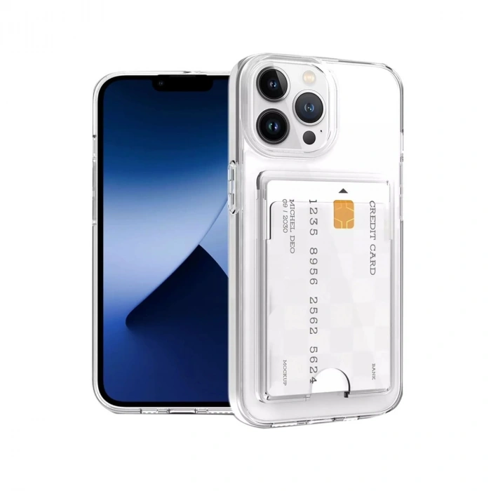 Apple İphone 14 Pro Max Kılıf Kart Şeffaf Silikon - Şeffaf