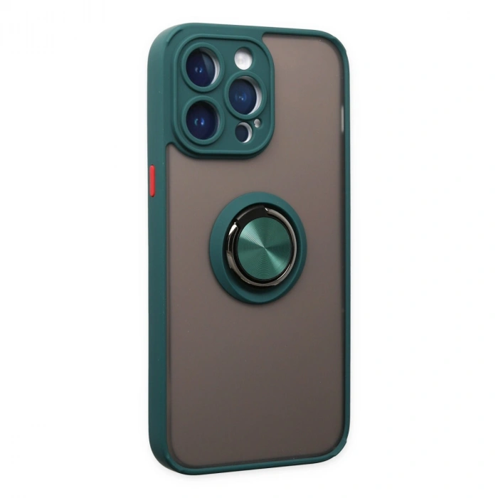 Apple İphone 14 Pro Max Kılıf Montreal Yüzüklü Silikon Kapak - Yeşil