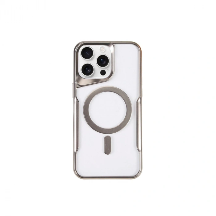 Apple İphone 15 Pro Kılıf Boyi Magsafe Silikon Kapak - Gümüş