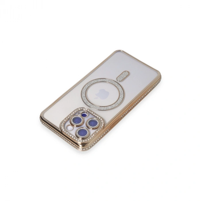 Apple İphone 15 Pro Kılıf Joke Simli Magneticsafe Kılıf - Gold