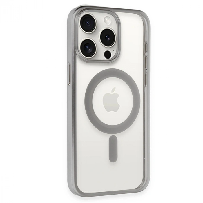 Apple İphone 15 Pro Max Kılıf Erozi Magsafe Kapak - Gümüş