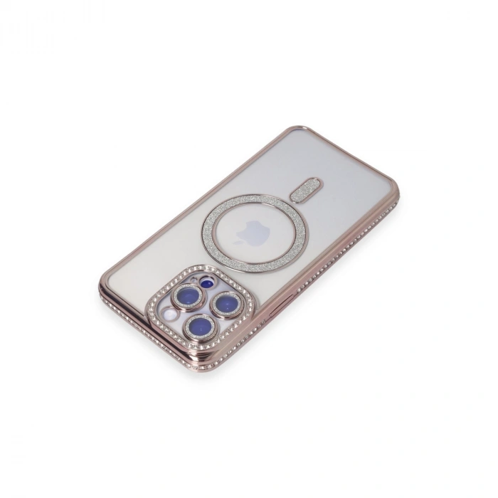 Apple İphone 15 Pro Max Kılıf Joke Simli Magneticsafe Kılıf - Pembe