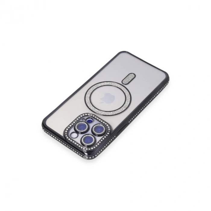 Apple İphone 15 Pro Max Kılıf Joke Simli Magneticsafe Kılıf - Siyah