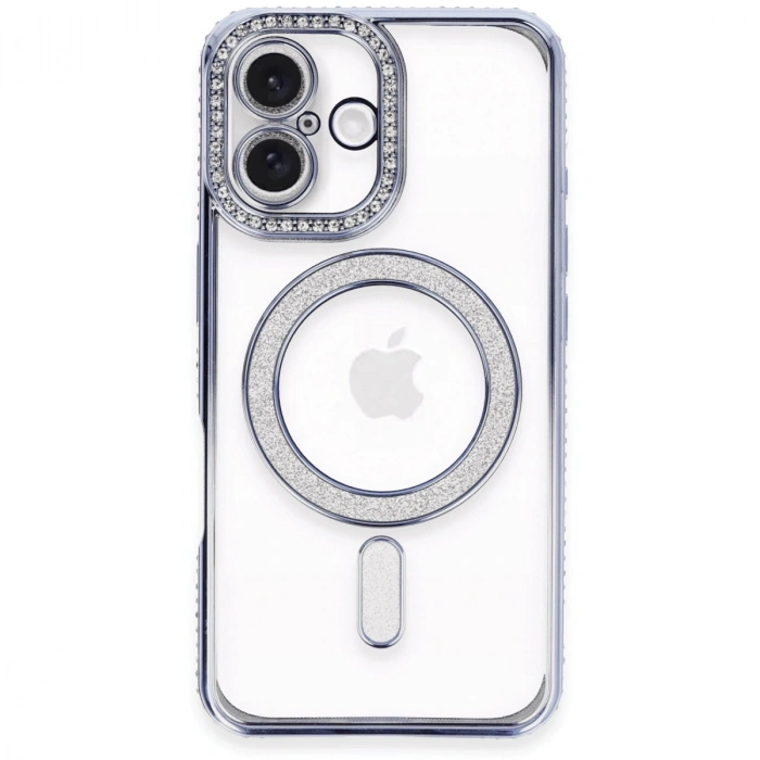 Apple İphone 16 Plus Kılıf Joke Simli Magneticsafe Kılıf - Mavi