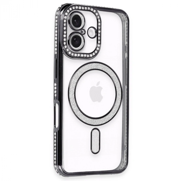 Apple İphone 16 Plus Kılıf Joke Simli Magneticsafe Kılıf - Siyah