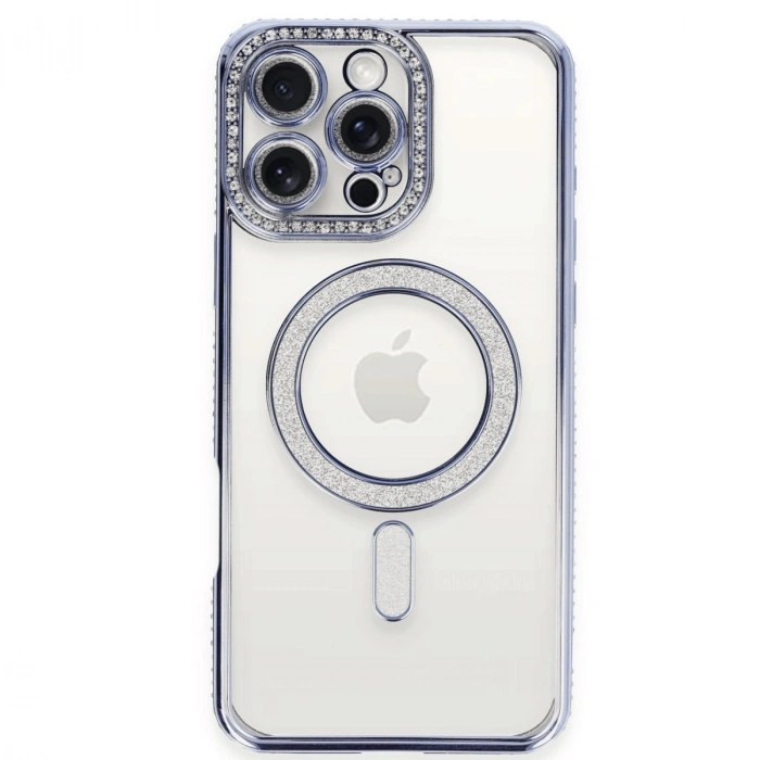 Apple İphone 16 Pro Kılıf Joke Simli Magneticsafe Kılıf - Mavi