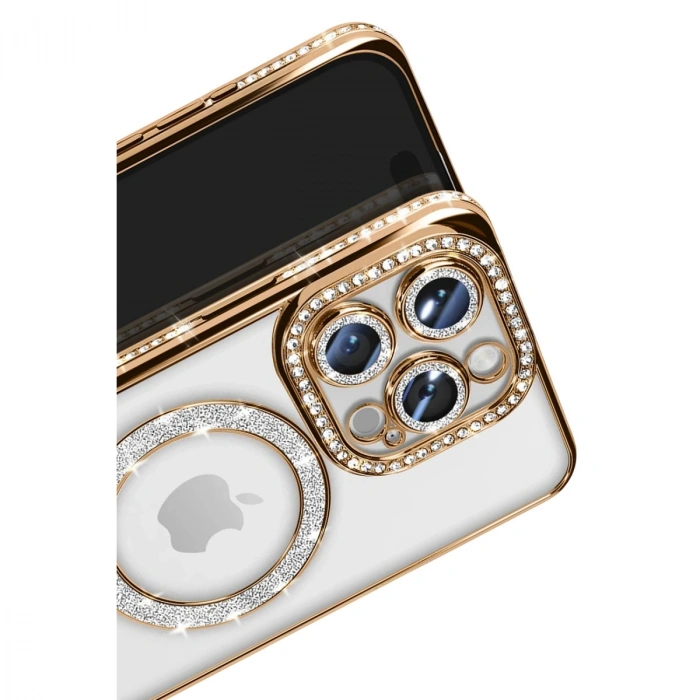Apple İphone 16 Pro Max Kılıf Joke Simli Magneticsafe Kılıf - Gold