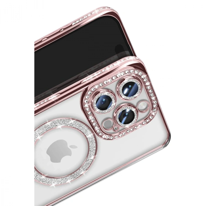 Apple İphone 16 Pro Max Kılıf Joke Simli Magneticsafe Kılıf - Pembe