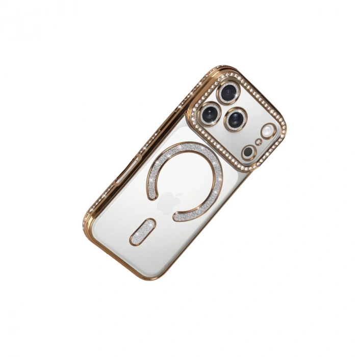 Apple İphone 17 Pro Max Joke Simli Magneticsafe Kılıf - Gold