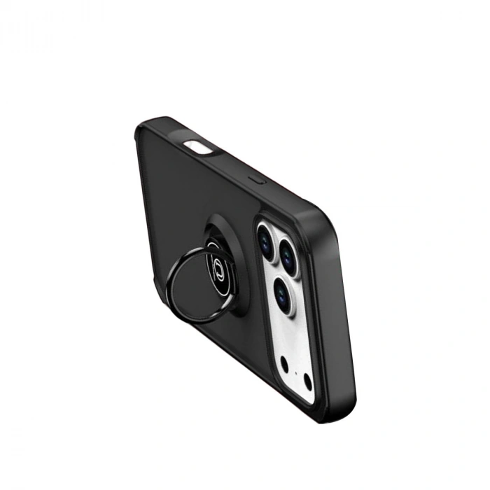 Apple İphone 17 Pro Montreal Yüzüklü Silikon Kapak - Siyah