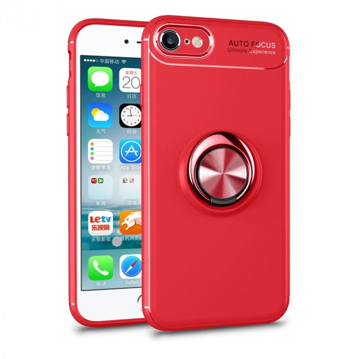 Apple İphone 7 Kılıf Range Yüzüklü Silikon - Kırmızı
