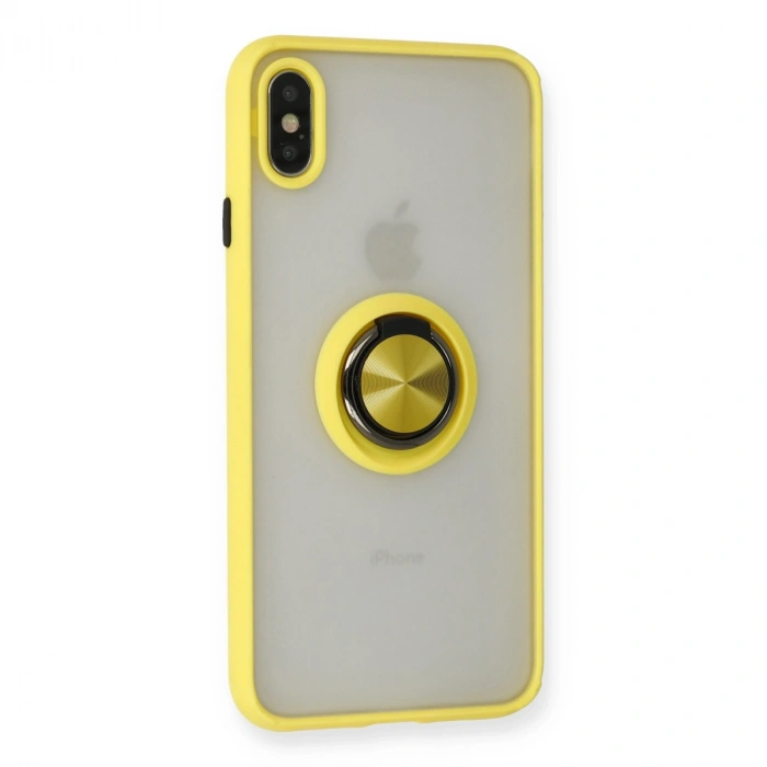 Apple İphone X Kılıf Montreal Yüzüklü Silikon Kapak - Sarı