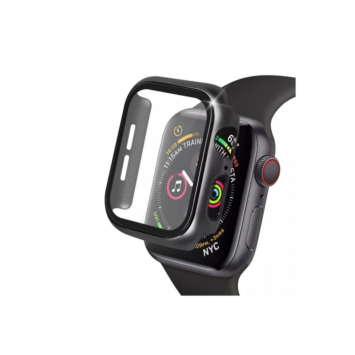 Apple Watch 41mm Camlı Kasa Ekran Koruyucu - Siyah