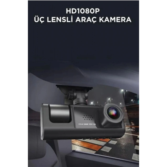 Araç İçi 1080p 3 Kameralı Lcd Ekranlı Gece Görüşlü , G-sensör , Geri Görüş Kamera