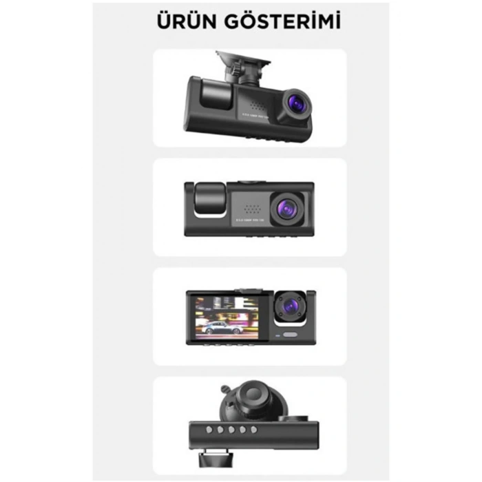 Araç İçi 1080p 3 Kameralı Lcd Ekranlı Gece Görüşlü , G-sensör , Geri Görüş Kamera