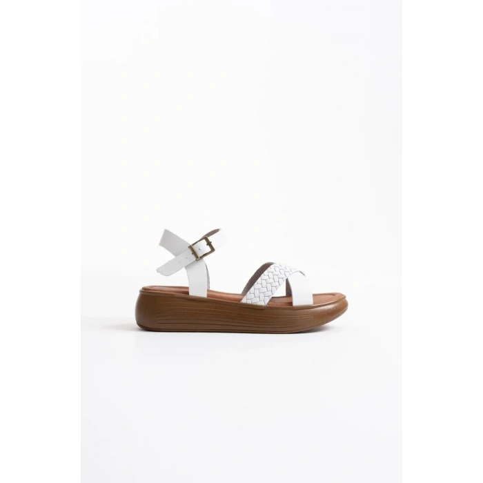 Beyaz Hakiki Deri Sandalet TR31MY58H