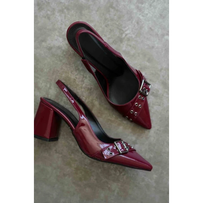 Bordo Rugan Kadın Topuklu Ayakkabı TR08MS07C