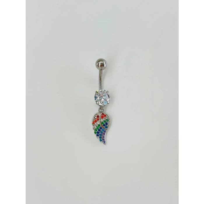 Çok Renkli Melek Kanadı Sallantılı Göbek Piercing