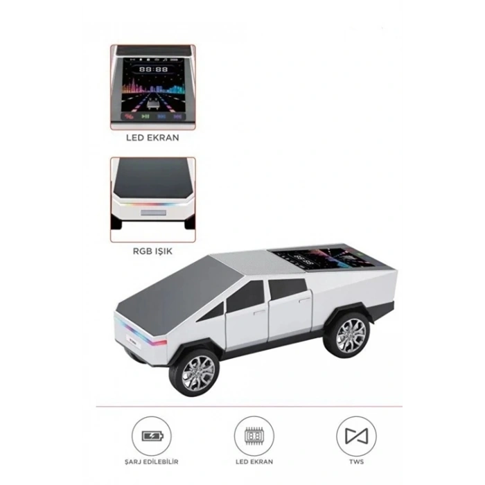 D68 Cyber Model Araba Tasarımlı Bluetooth Hoparlör 15w Güçlü Ses Rgb Led /tws/usb Beyaz