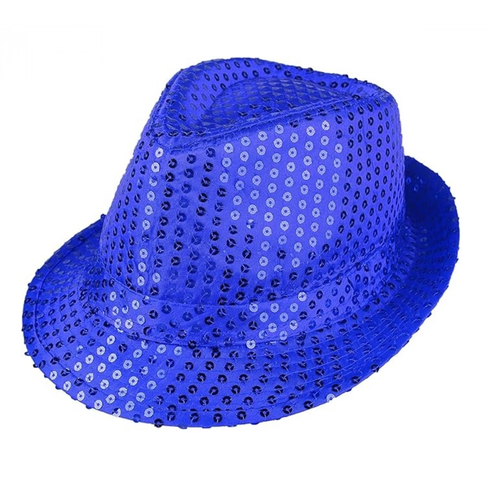 Disko  Mavi Payetli Fötr Şapka Yetişkin Boy