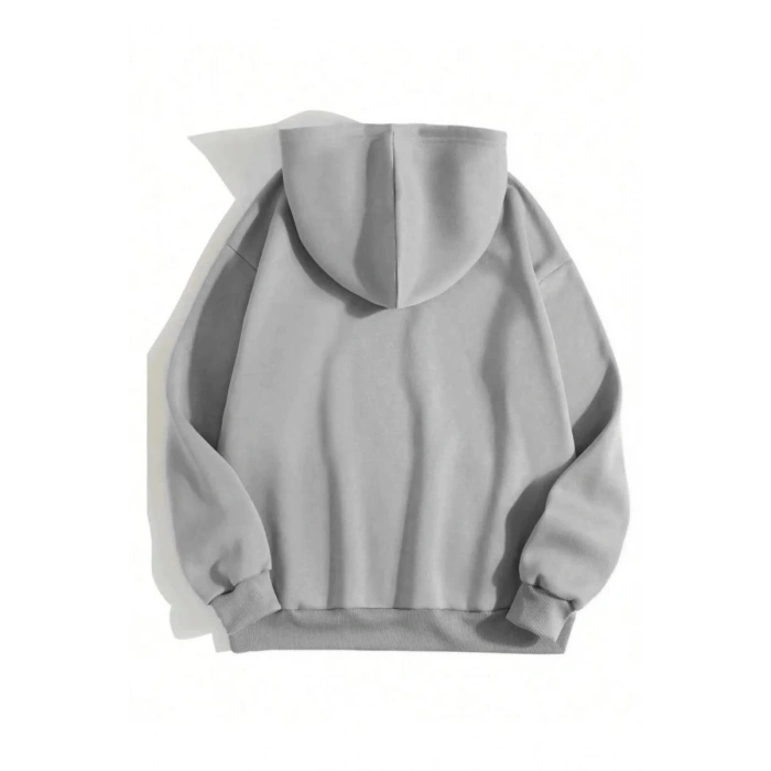 Erkek 3 İplik Pamuklu Kapüşonlu Kanguru Cepli Sweatshirt Hoodie - Boyalı Gri