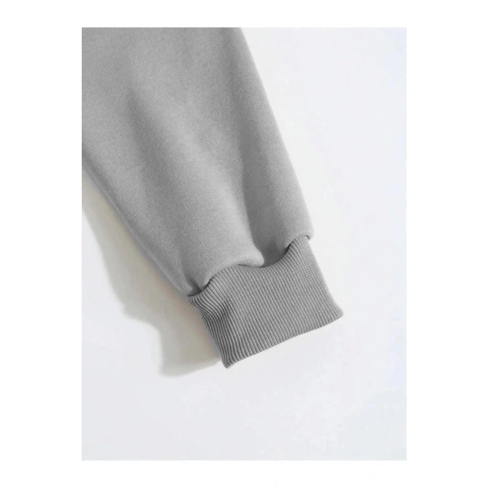 Erkek 3 İplik Pamuklu Kapüşonlu Kanguru Cepli Sweatshirt Hoodie - Boyalı Gri