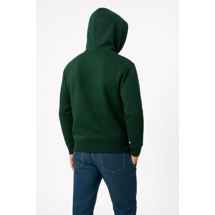 Erkek 3 İplik Pamuklu Kapüşonlu Kanguru Cepli SweatShirt hoodie - Haki