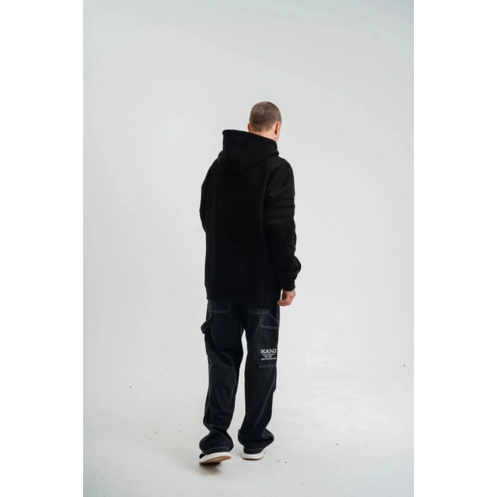 Erkek 3 İplik Pamuklu Oversize Kapüşonlu Nakışlı Hoodie SweatShirt - Siyah
