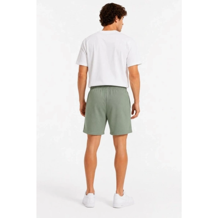 Erkek 3 İplik Şardonsuz Yazlık Cepli Lastikli Bağcıklı Regular Fit Şort - Yeşil
