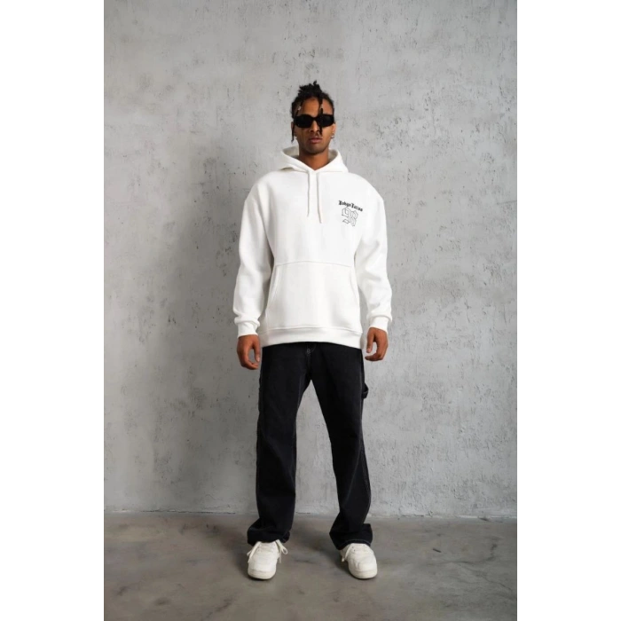 Erkek 98 Baskılı Kapşonlu 3 iplik pamuklu Sweatshirt hoodie - Beyaz