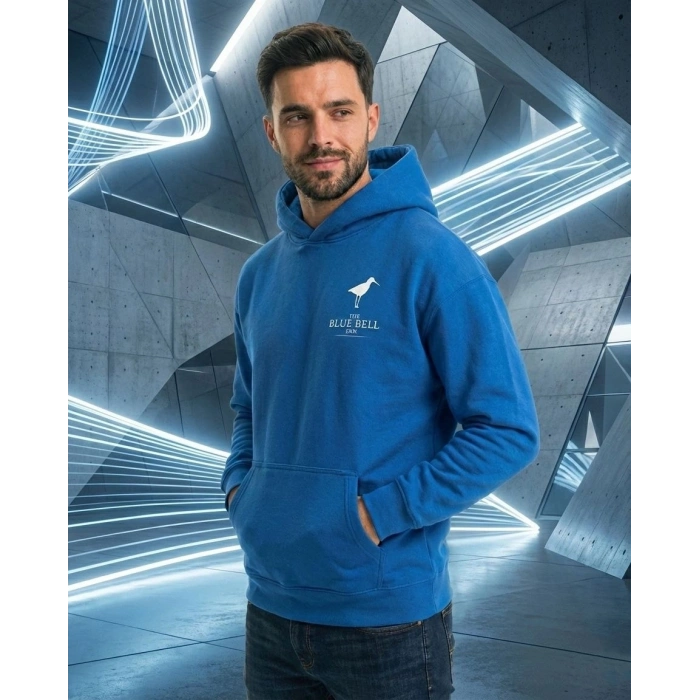 Erkek Baskılı Kapüşonlu Cepli Hoodie 3 İplik Pamuklu Sweatshirt - Saks Mavisii