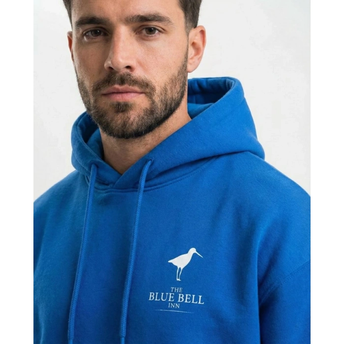 Erkek Baskılı Kapüşonlu Cepli Hoodie 3 İplik Pamuklu Sweatshirt - Saks Mavisii