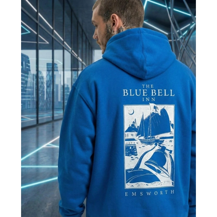 Erkek Baskılı Kapüşonlu Cepli Hoodie 3 İplik Pamuklu Sweatshirt - Saks Mavisii