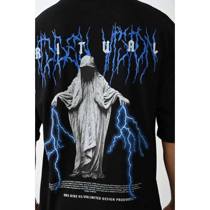 Erkek Baskılı Oversize  Kısa kol T-Shirt - Siyah