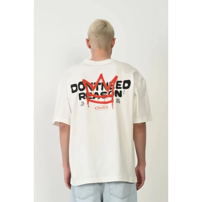 Erkek Baskılı T-Shirt Kısa Kol Bisiklet Yaka Rahat Kalıp Tişört  - Beyaz