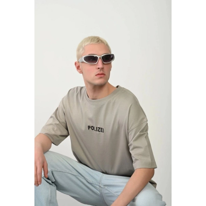 Erkek Baskılı T-Shirt Kısa Kol Bisiklet Yaka Rahat Kalıp Tişört - Boyalı Gri