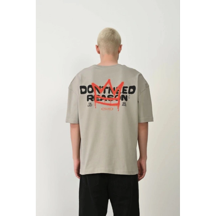 Erkek Baskılı T-Shirt Kısa Kol Bisiklet Yaka Rahat Kalıp Tişört  - Boyalı Gri
