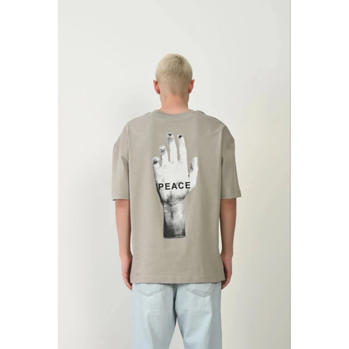 Erkek Baskılı T-Shirt Kısa Kol Bisiklet Yaka Rahat Kalıp Tişört - Boyalı Gri