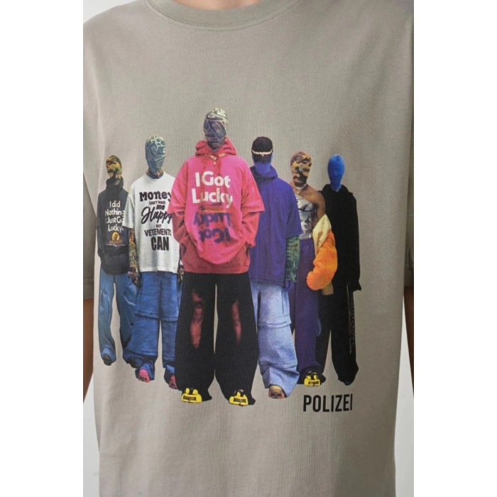 Erkek Baskılı T-Shirt Kısa Kol Bisiklet Yaka Rahat Kalıp Tişört - Boyalı Gri