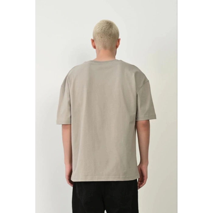 Erkek Baskılı T-Shirt Kısa Kol Bisiklet Yaka Rahat Kalıp Tişört - Boyalı Gri
