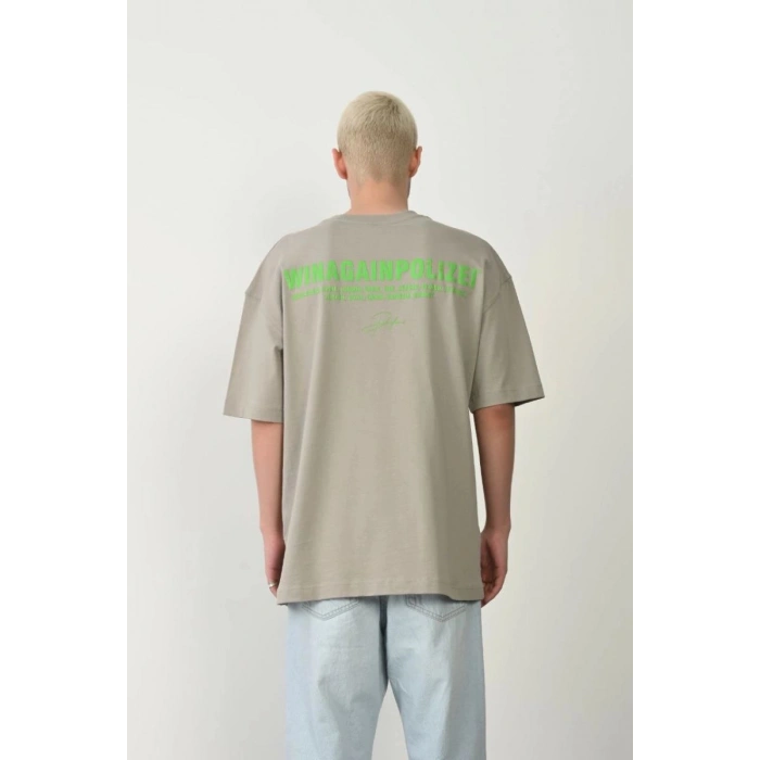 Erkek Baskılı T-Shirt Kısa Kol Bisiklet Yaka Rahat Kalıp Tişört  - Boyalı Gri