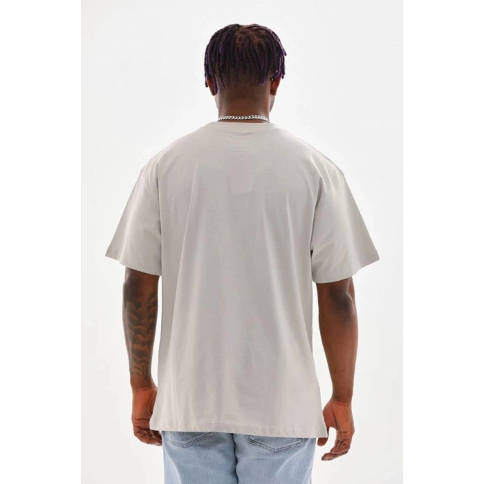 Erkek Baskılı T-Shirt Kısa Kol Bisiklet Yaka Rahat Kalıp Tişört - Gri